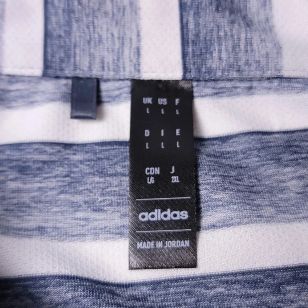 Adidas Collegiate Navy & White Striped Performance Golf Polo Shirt L